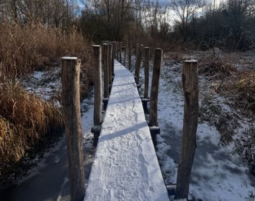 vlonderpad in de sneeuw